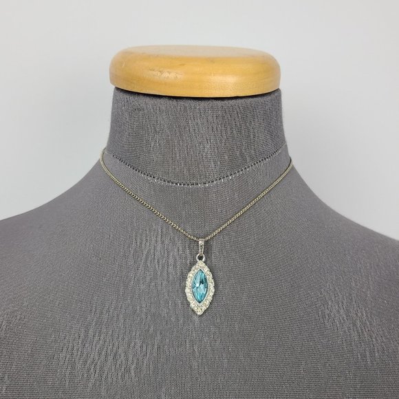 Silver & Blue Rhinestone Choker Necklace - Picture 2 of 6